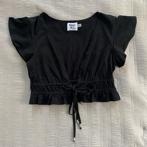 Black tie front crop top